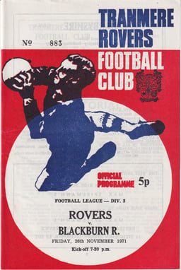 Tranmere Rovers v Blackburn Rovers Match Programme 1971-11-26